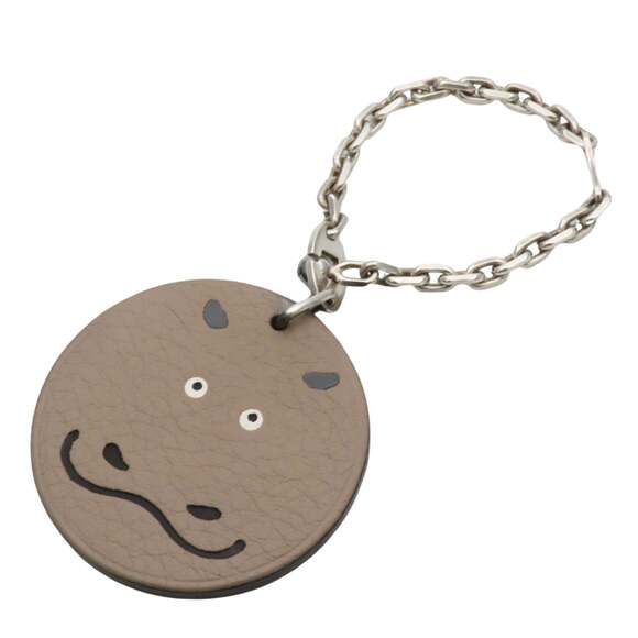 Hermes Bag Charm Hippopotamus Leather SV925 Greige Cabas Women's Men's HERMES